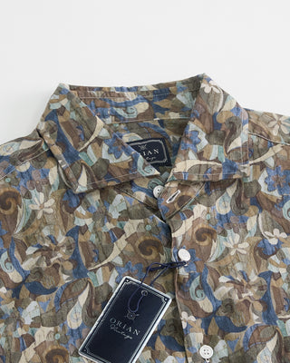 Orian Impressionist Abstract Pattern Cotton Slim Fit Shirt Brown 1 3