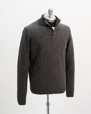 Ferrante Black  Taupe Melange 4 Button Mock Sweater Black  Brown 