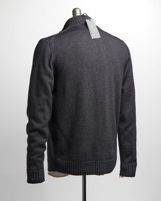 Ferrante Charcoal 7 Gauge Full Zip Frosted Garment Dyed Wool Sweater Charcoal 