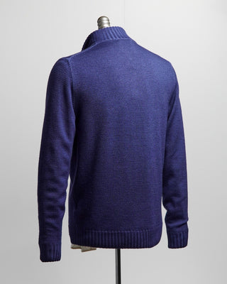 Ferrante Blue 7 Gauge Full Zip Frosted Garment Dyed Wool Sweater Blue 