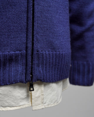 Ferrante Blue 7 Gauge Full Zip Frosted Garment Dyed Wool Sweater Blue  2