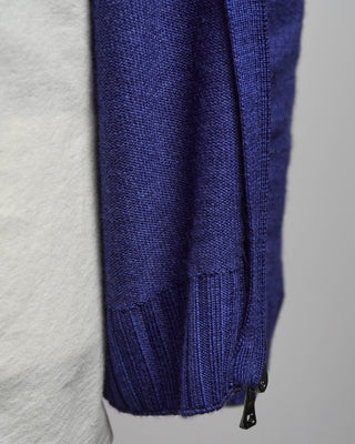 Ferrante Blue 7 Gauge Full Zip Frosted Garment Dyed Wool Sweater Blue  7