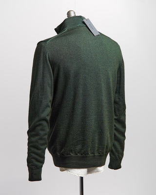 Ferrante Hunter Green 12 Gauge Quarter Zip Frosted Garment Dyed Wool Sweater Hunter 