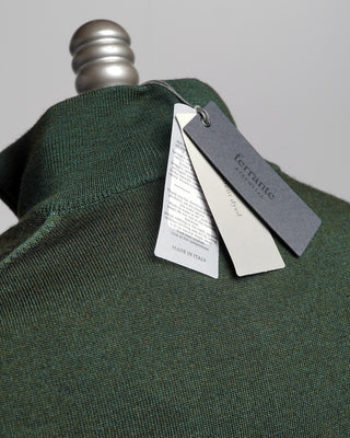 Ferrante Hunter Green 12 Gauge Quarter Zip Frosted Garment Dyed Wool Sweater Hunter  1