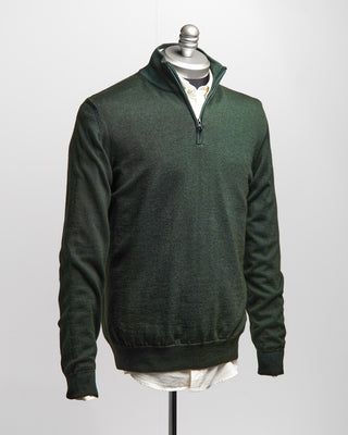 Ferrante Hunter Green 12 Gauge Quarter Zip Frosted Garment Dyed Wool Sweater Hunter  4