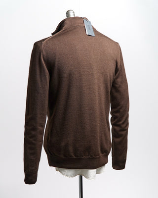 Ferrante Chocolate 12 Gauge Quarter Zip Frosted Garment Dyed Wool Sweater Chocolate 