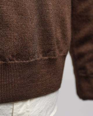 Ferrante Chocolate 12 Gauge Quarter Zip Frosted Garment Dyed Wool Sweater Chocolate  3