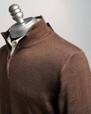 Ferrante Chocolate 12 Gauge Quarter Zip Frosted Garment Dyed Wool Sweater Chocolate  5