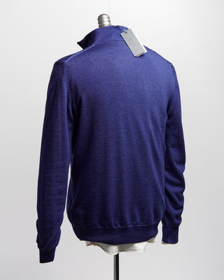 Ferrante Blue 12 Gauge Quarter Zip Frosted Garment Dyed Wool Sweater Cobalt Blue 