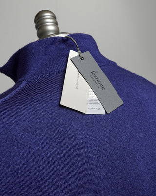 Ferrante Blue 12 Gauge Quarter Zip Frosted Garment Dyed Wool Sweater Cobalt Blue  1