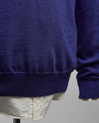 Ferrante Blue 12 Gauge Quarter Zip Frosted Garment Dyed Wool Sweater Cobalt Blue  4