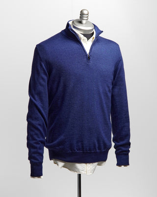 Ferrante Blue 12 Gauge Quarter Zip Frosted Garment Dyed Wool Sweater Cobalt Blue  5