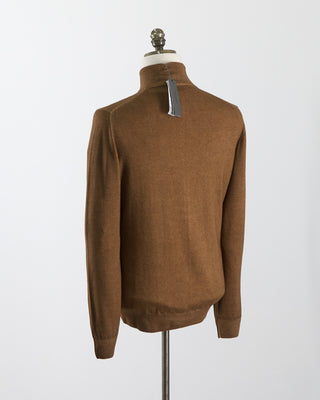 Ferrante Cognac 12 Gauge Quarter Zip Frosted Garment Dyed Wool Sweater Cognac 81