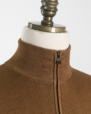 Ferrante Cognac 12 Gauge Quarter Zip Frosted Garment Dyed Wool Sweater Cognac 83