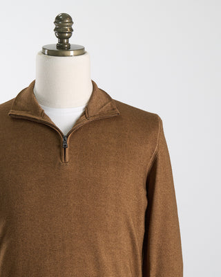 Ferrante Cognac 12 Gauge Quarter Zip Frosted Garment Dyed Wool Sweater Cognac 84