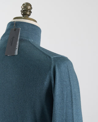 Ferrante Teal 12 Gauge Quarter Zip Frosted Garment Dyed Wool Sweater Teal 12