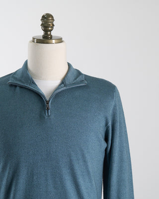 Ferrante Teal 12 Gauge Quarter Zip Frosted Garment Dyed Wool Sweater Teal 14