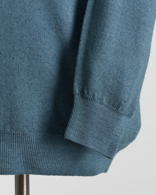 Ferrante Teal 12 Gauge Quarter Zip Frosted Garment Dyed Wool Sweater Teal 15