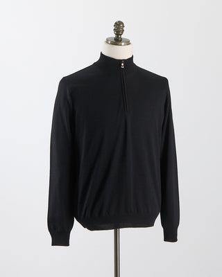 Ferrante Black 12 Gauge Quarter Zip Wool Sweater Black 94