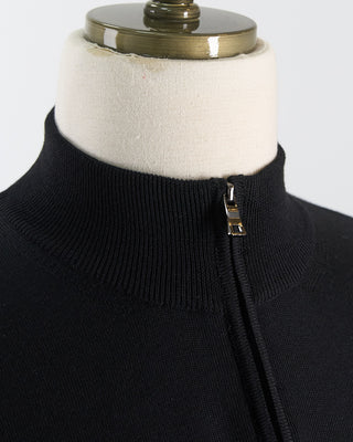 Ferrante Black 12 Gauge Quarter Zip Wool Sweater Black 98