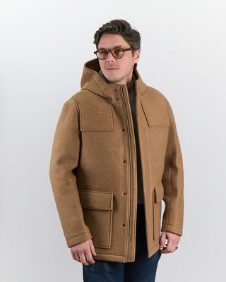 Camel Bonded Nylon Wool Jersey Heavy Duffel Coat