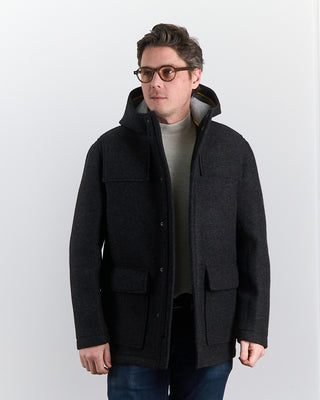 Charcoal Bonded Nylon Wool Jersey Heavy Duffel Coat