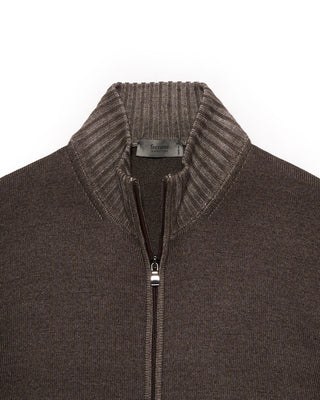 Ferrante Garment Dyed Merino Wool 7 Gauge Full Zip Cardigan Taupe 13 4943