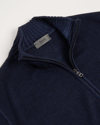 Ferrante Garment Dyed Merino Wool 7 Gauge Full Zip Cardigan Navy 2980