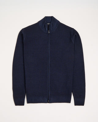 Ferrante Garment Dyed Merino Wool 7 Gauge Full Zip Cardigan Navy 5 2987