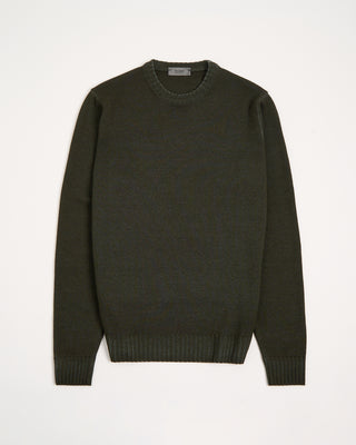 Ferrante Moss Green 7 Gauge Frosted Garment Dyed Wool Crewneck Moss 2 3141