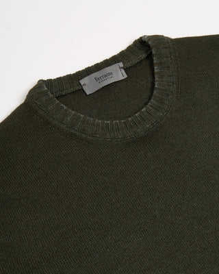 Ferrante Moss Green 7 Gauge Frosted Garment Dyed Wool Crewneck Moss 5 3137