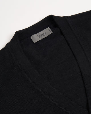 Ferrante Black Extrafine Merino Wool 12 Gauge Button Cardigan Black 3155