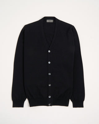 Ferrante Black Extrafine Merino Wool 12 Gauge Button Cardigan Black 7 3159