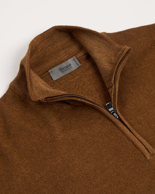 Ferrante Cognac 12 Gauge Quarter Zip Frosted Garment Dyed Wool Sweater Cognac 2956