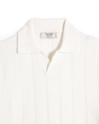 Ferrante Wide Rib Cotton Johnny Collar Polo White 3 8312