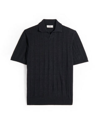 Ferrante Wide Rib Cotton Johnny Collar Polo Black 3 8065