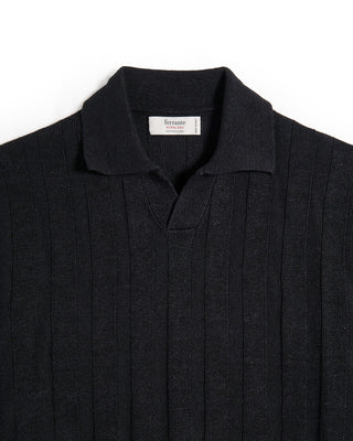 Ferrante Wide Rib Cotton Johnny Collar Polo Black 4 8066