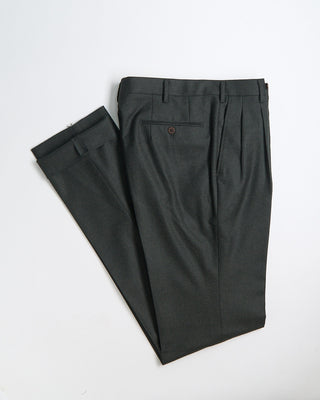 Echizenya Pleated Super 100s Saxony Trousers Green 1678