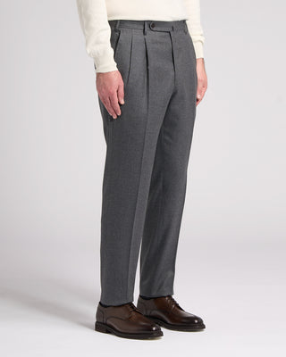 Echizenya Super 120s Light Flannel Double Pleated Dress Pants Grey 14 5799