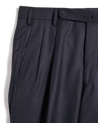 Echizenya Super 120s Light Flannel Double Pleated Dress Pants Navy 10 3574