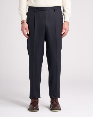 Echizenya Super 120s Light Flannel Double Pleated Dress Pants Navy 3 5813