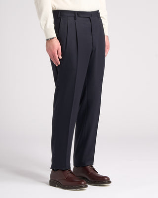 Echizenya Super 120s Light Flannel Double Pleated Dress Pants Navy 6 5814