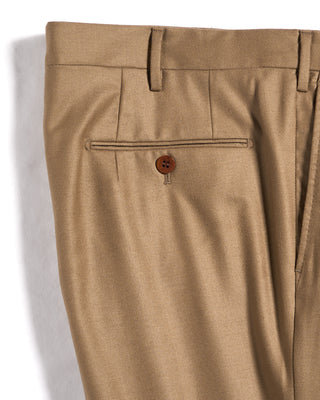 Echizenya Super 120s Light Flannel Double Pleated Dress Pants Khaki 10 3539