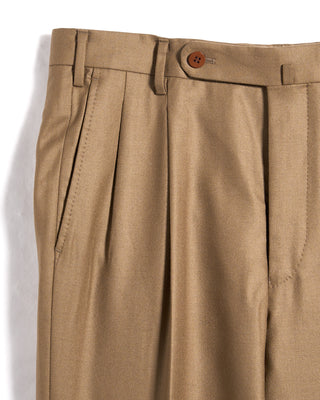 Echizenya Super 120s Light Flannel Double Pleated Dress Pants Khaki 4 3543