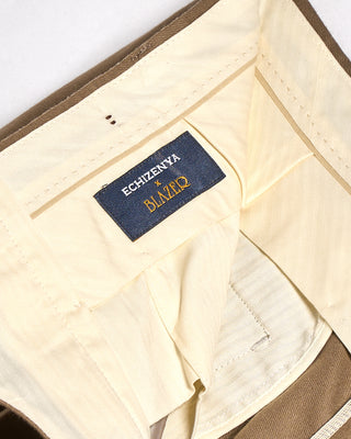 Echizenya Super 120s Light Flannel Double Pleated Dress Pants Khaki 6 3541