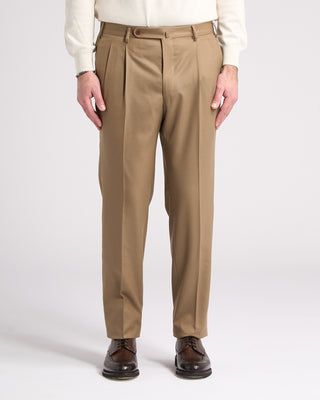 Echizenya Super 120s Light Flannel Double Pleated Dress Pants Khaki 2 5807