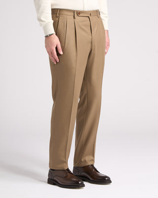Echizenya Super 120s Light Flannel Double Pleated Dress Pants Khaki 4 5808
