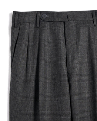 Echizenya Prince Of Wales Super 120s Light Flannel Double Pleated Dress Pants Navy 5 3520
