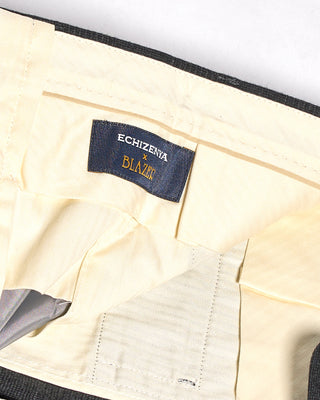 Echizenya Prince Of Wales Super 120s Light Flannel Double Pleated Dress Pants Navy 5 35203
