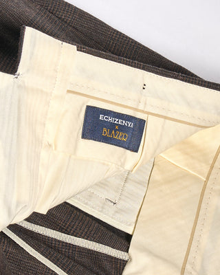 Echizenya Prince Of Wales Super 120s Light Flannel Double Pleated Dress Pants Chestnut 11 3529
